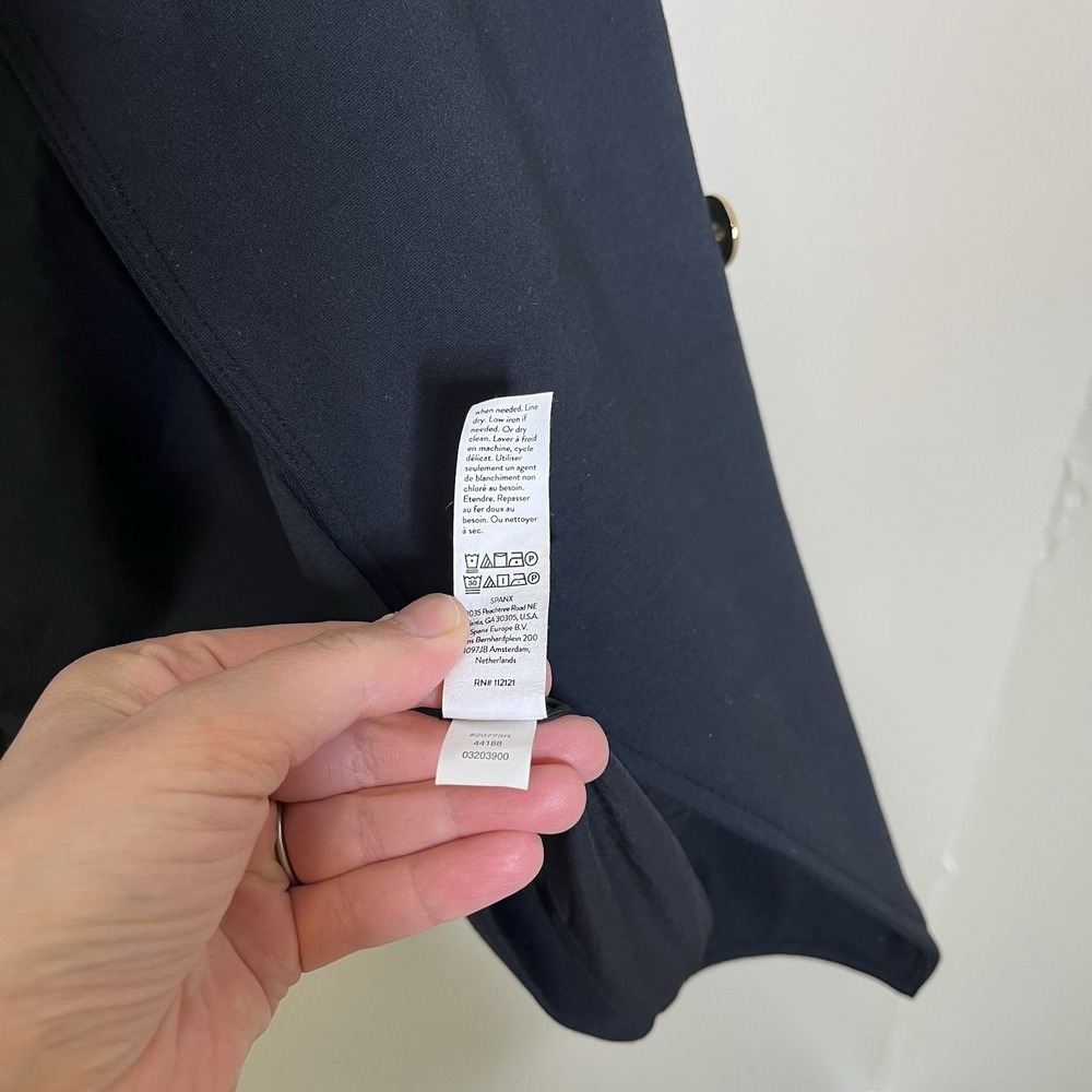 Spanx Jacket 1X Black The Perfect Blazer Ponte One Button Gold Asymmetrical XL - Picture 11 of 13
